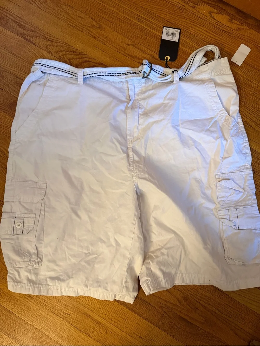 Beverly Hills Polo Club White Cargo Shorts with Striped Belt